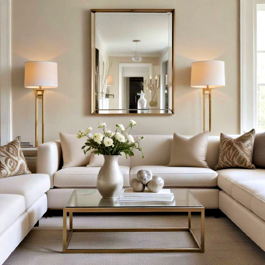 metal accents for neutral living room - 40 Neutral Living Room Ideas