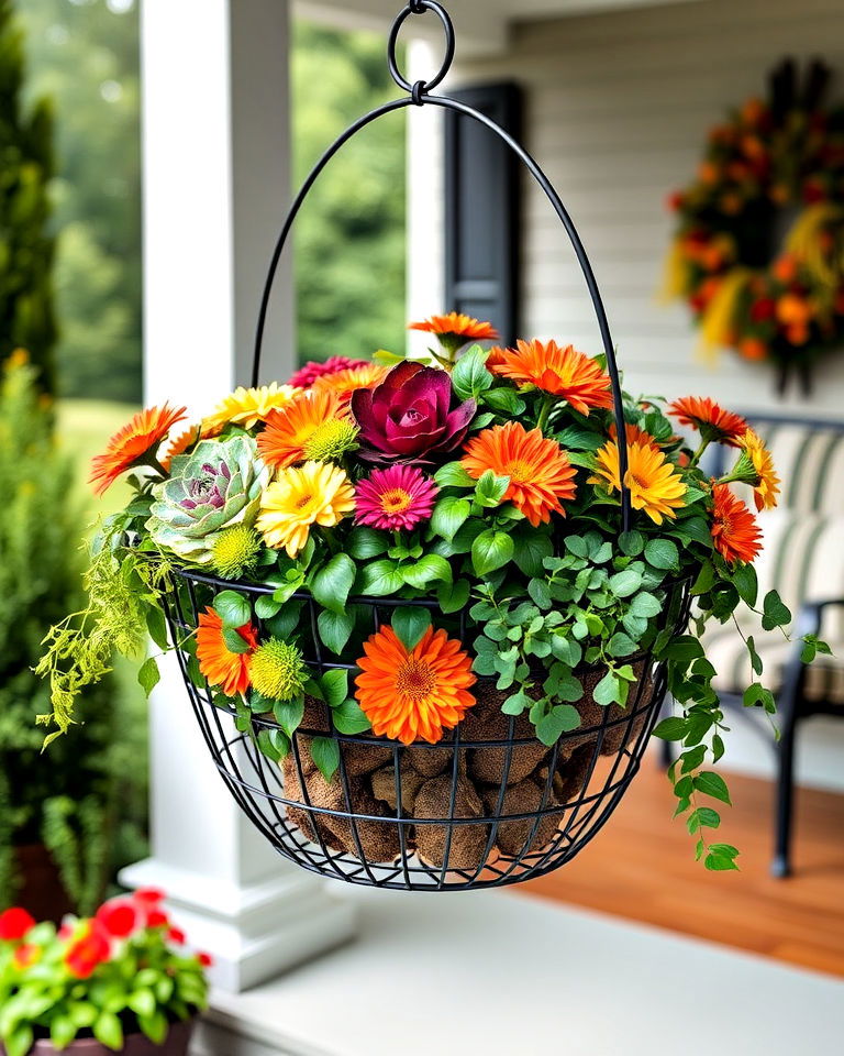 metal basket planter for fall - 40 Fall Planter Ideas