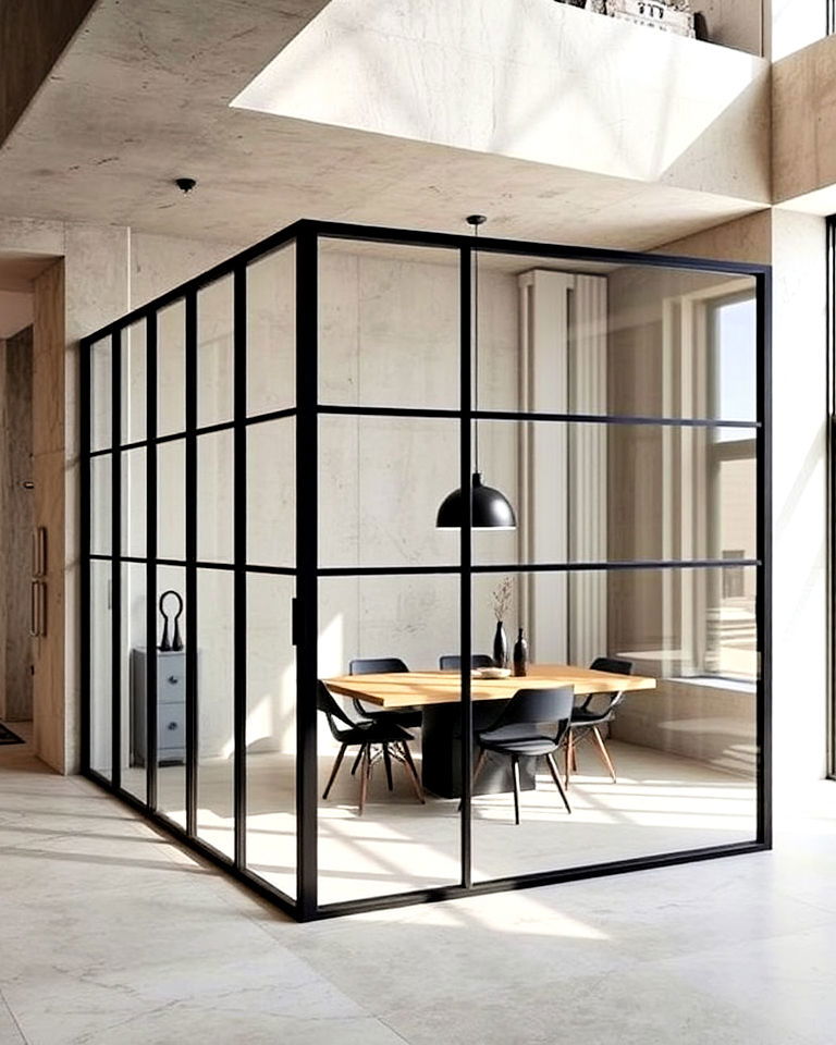metal framed glass partition ideas - 20 Brutalism Interior Design Ideas