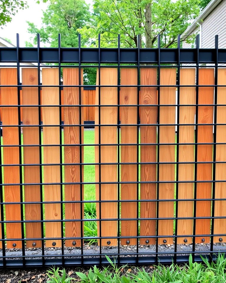 metal grid with wooden inserts for fence - 25 Metal and Wood Fence