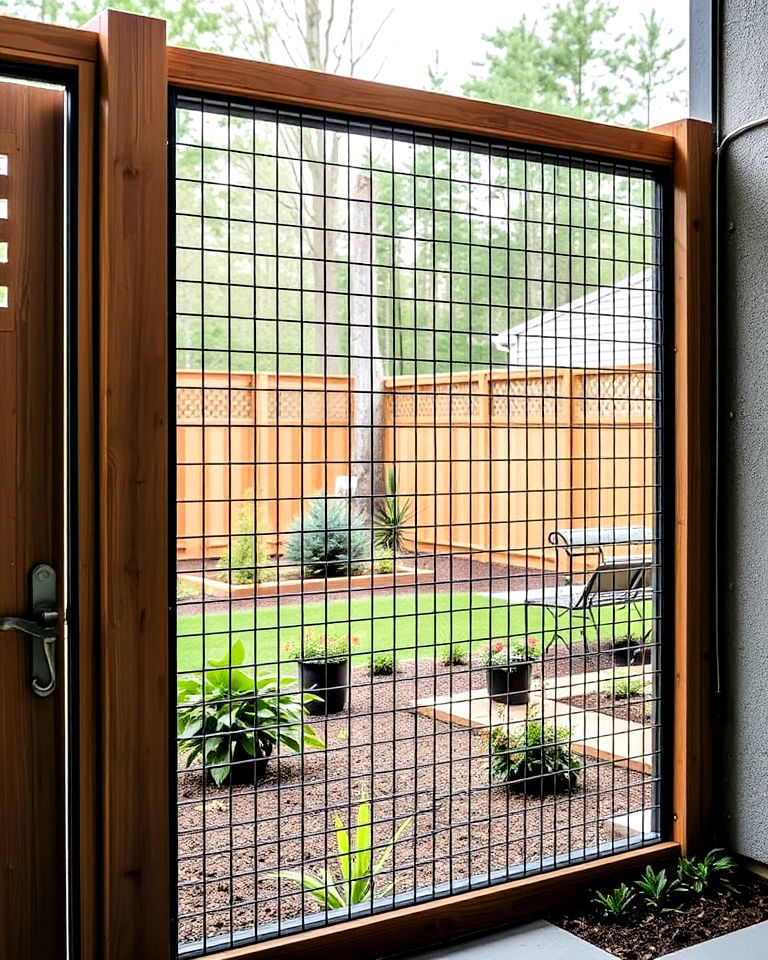 metal mesh fence and wooden frame - 25 Metal and Wood Fence