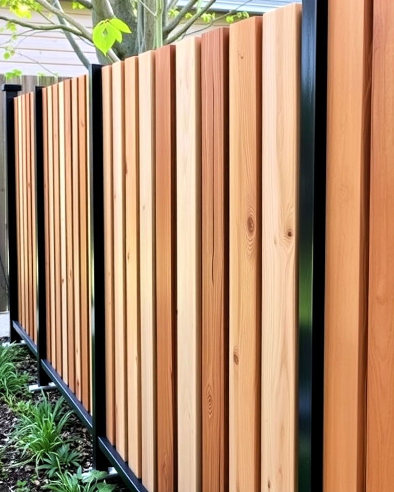 metal rails with wood fillings for fence - 25 Metal and Wood Fence