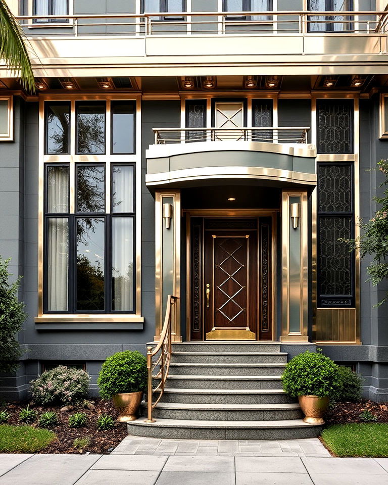 metallic accents and details for art deco exterior - 15 Art Deco House Exterior Ideas