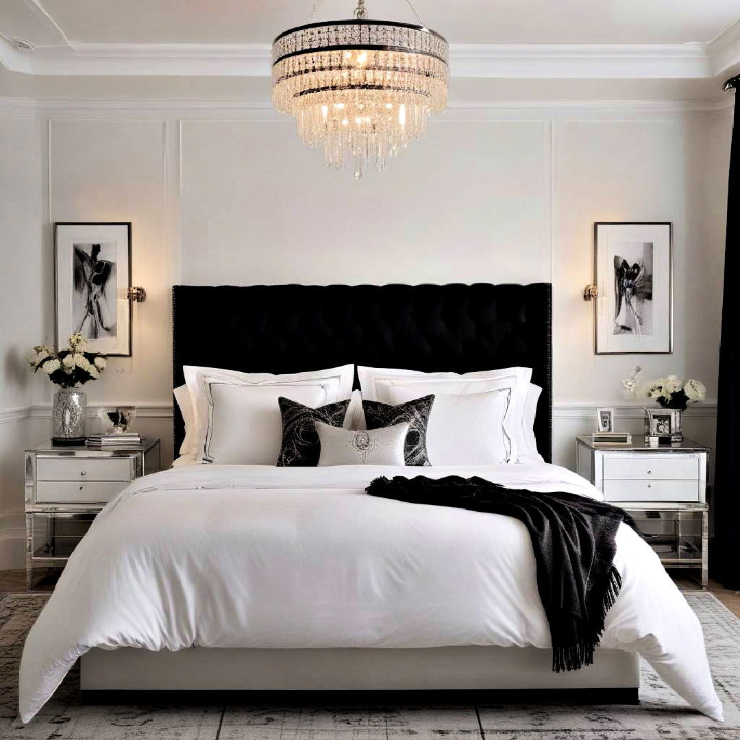 metallic accents for black and white bedroom - 40 Black and White Bedroom Ideas
