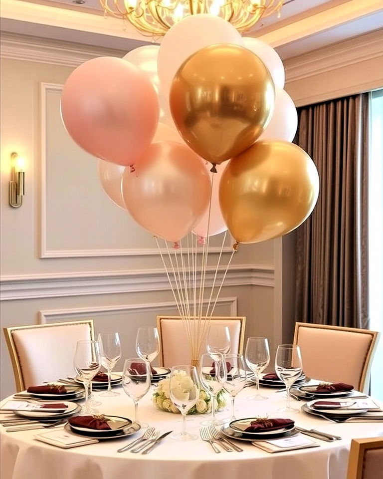 metallic accents for clustered balloons centerpiece - 25 Balloon Centerpiece Ideas