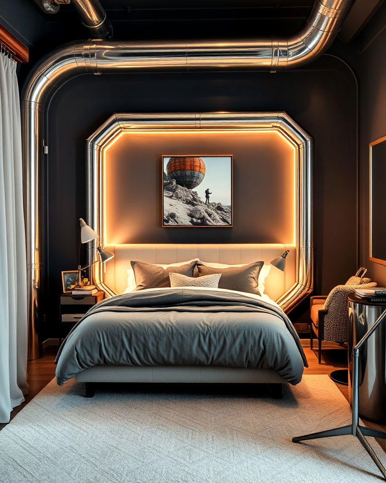 metallic accents to add futuristic touch - 20 Galaxy Space-themed Bedroom Ideas