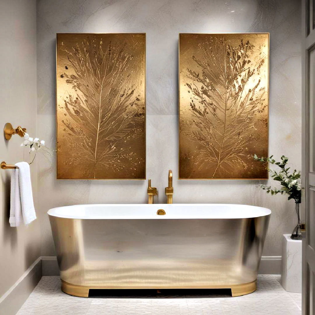 metallic art for luxurious feel - 25 Bathroom Art Ideas