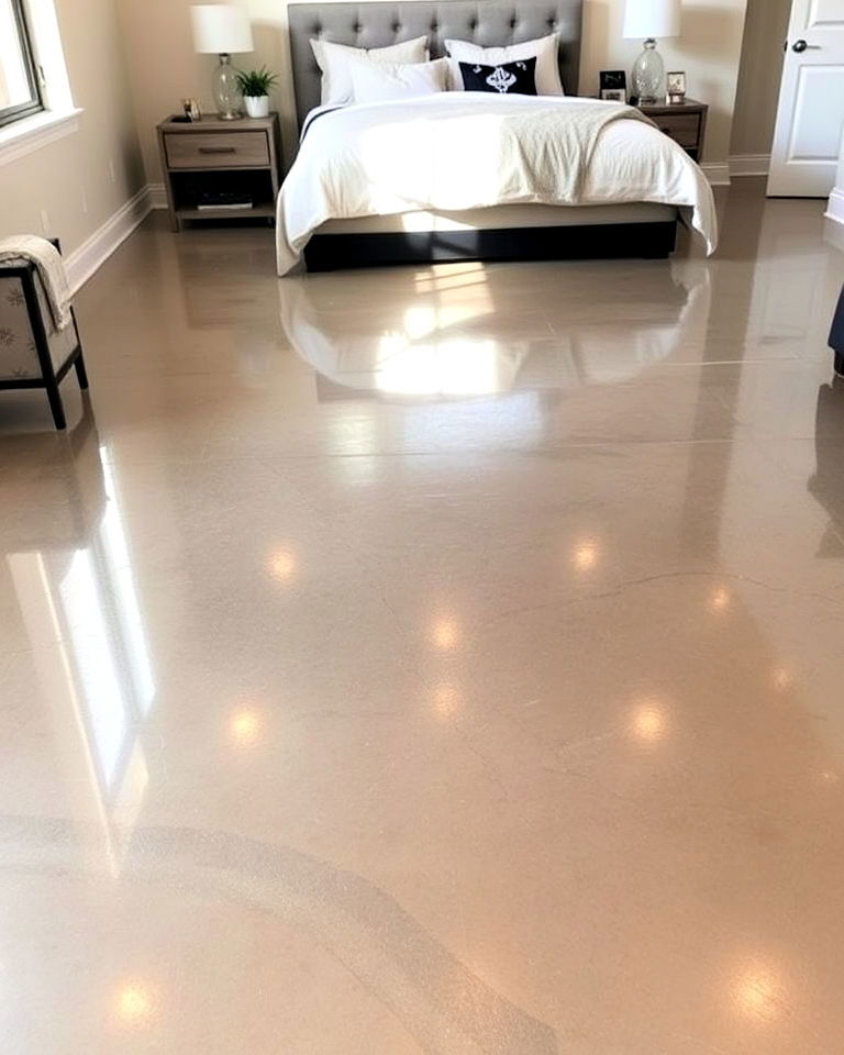 metallic epoxy finish concrete floor - 20 Concrete Floor Bedroom Ideas