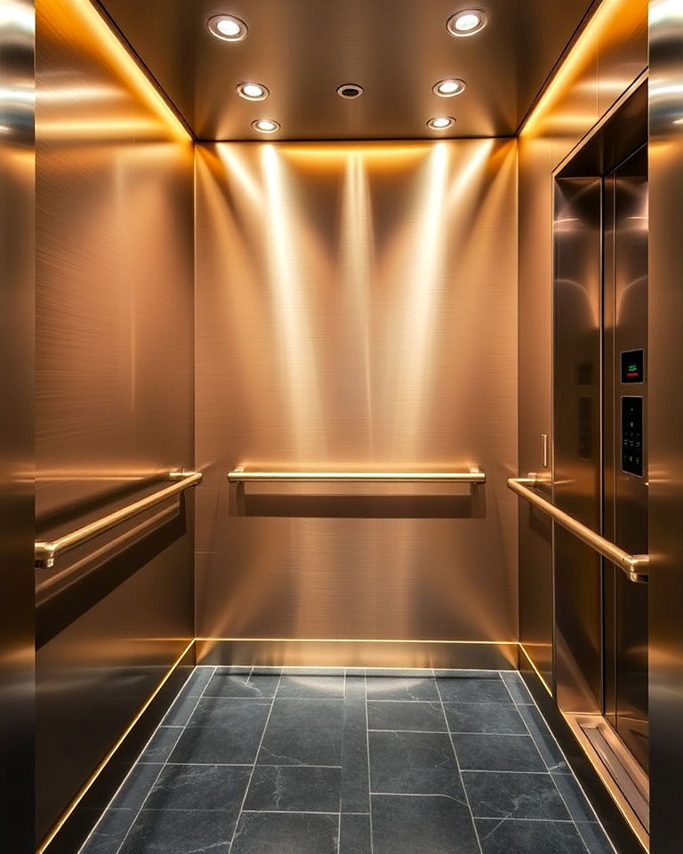 metallic finishes for elevator - 25 Elevator Design Ideas