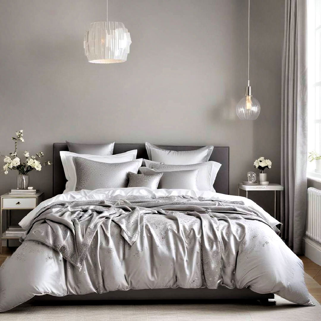 metallic magic elegance - 40 Grey and White Bedroom Ideas