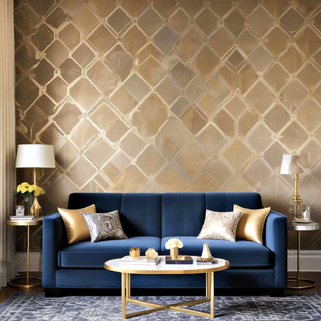 metallic wallpaper for art deco living room - 25 Art Deco Living Room Ideas