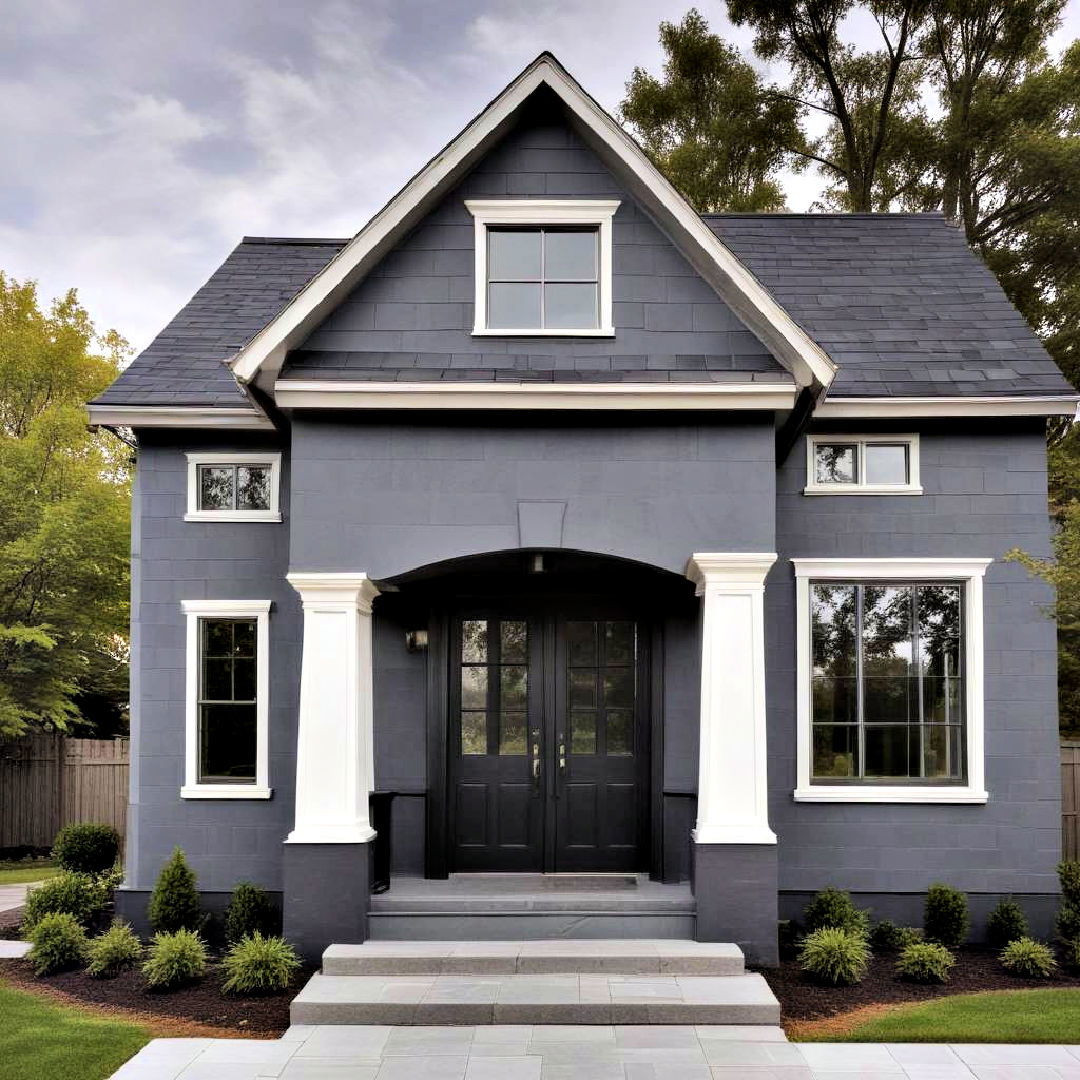 meteor gray paint with light trims - 40 Gray Exterior House Paint Ideas
