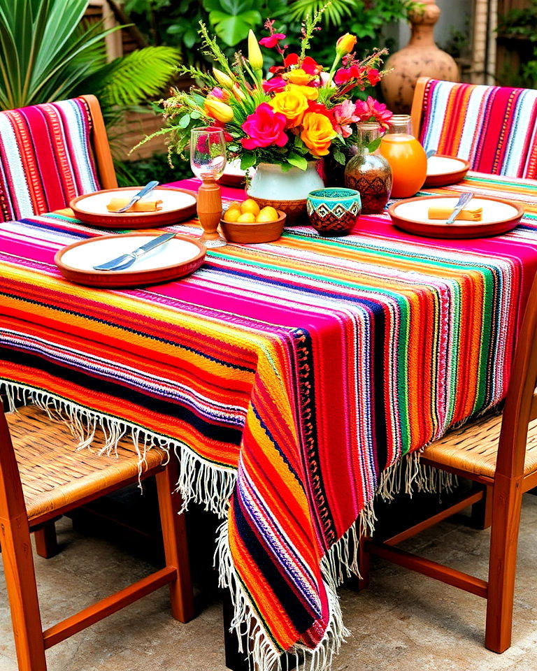 mexican blanket as table covers - 20 Mexican Table Decor Ideas