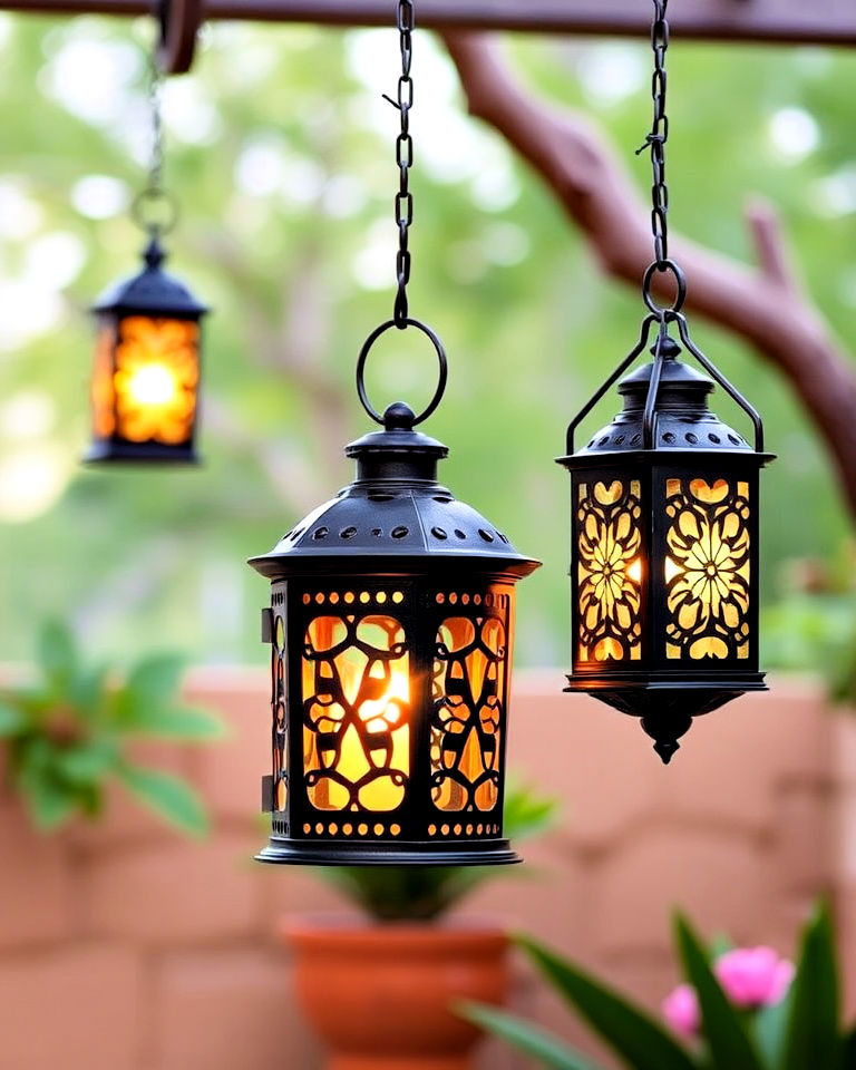 mexican garden with hanging lanterns - 25 Mexican Garden Ideas