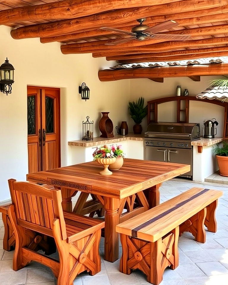 mexican handcrafted wooden furniture - 20 Mexican Outdoor Kitchen Ideas