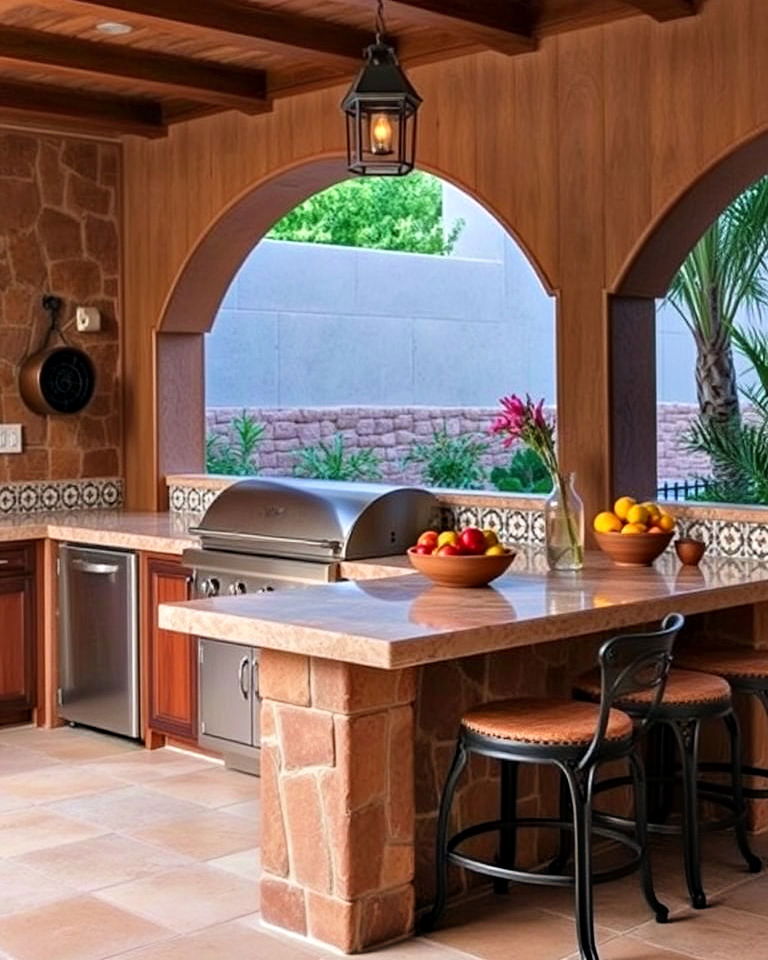 mexican inspired cantera stone countertop - 20 Mexican Outdoor Kitchen Ideas
