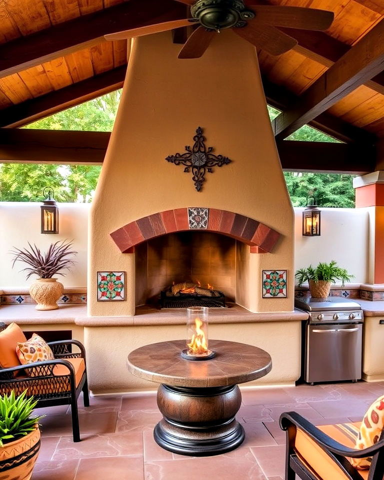 mexican inspired outdoor fireplace - 20 Mexican Outdoor Kitchen Ideas