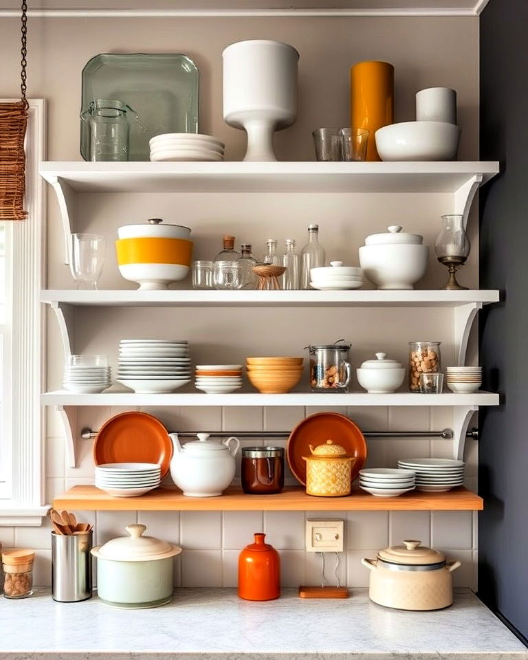 mid century design open shelving - 40 Mid-century Modern Kitchen Ideas