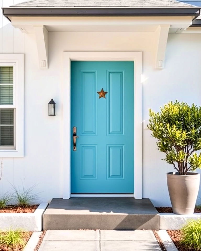 mid century front door with aqua blue color - 20 Mid Century Front Door Colors