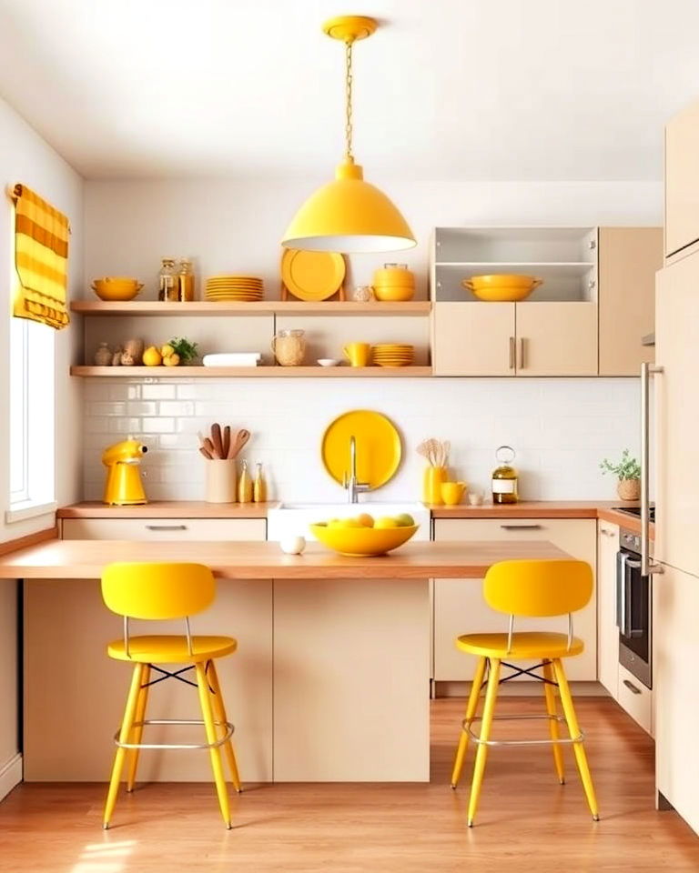 mid century kitchen with bright yellow accents - 40 Mid-century Modern Kitchen Ideas