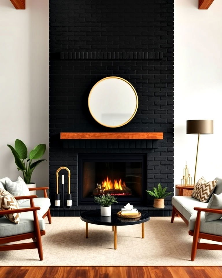 mid century modern black brick fireplace - 30 Black Brick Fireplace Ideas