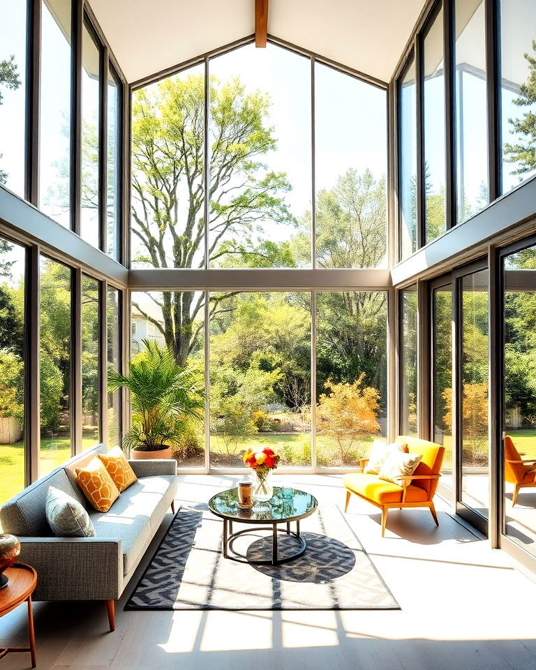 mid century modern design floor to ceiling windows - 20 Mid-century Modern Sunroom Ideas