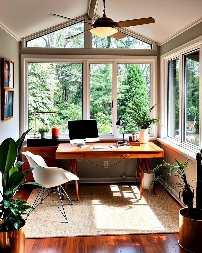 mid century modern design sunroom office - 20 Sunroom Office Ideas
