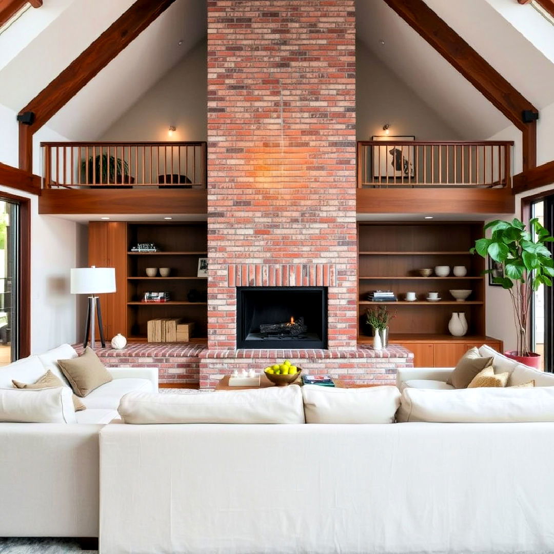 mid century modern design two story fireplace - 25 Two-story Fireplace Ideas