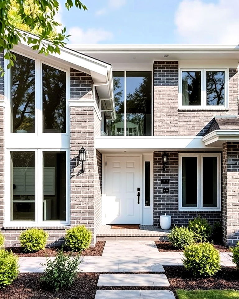 mid century modern gray and white exterior home - 30 Gray Brick Exterior Home Ideas
