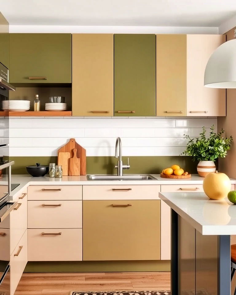 mid century modern kitchen with color blocked cabinets - 40 Mid-century Modern Kitchen Ideas
