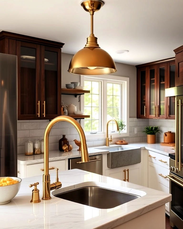 mid century modern kitchen with warm brass fixtures - 40 Mid-century Modern Kitchen Ideas