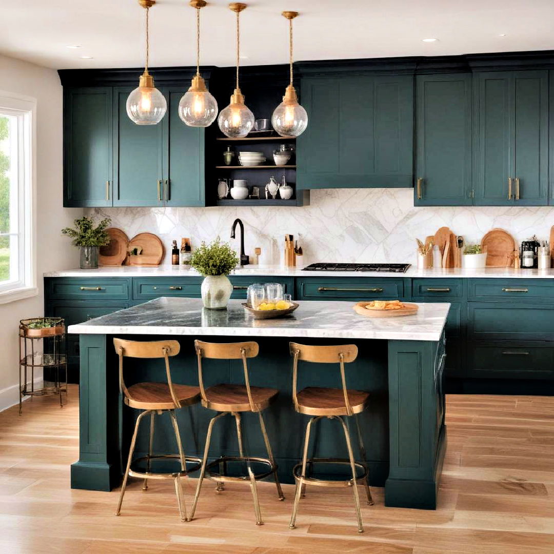 midnight green painted cabinets - 40 Painted Kitchen Cabinet Ideas