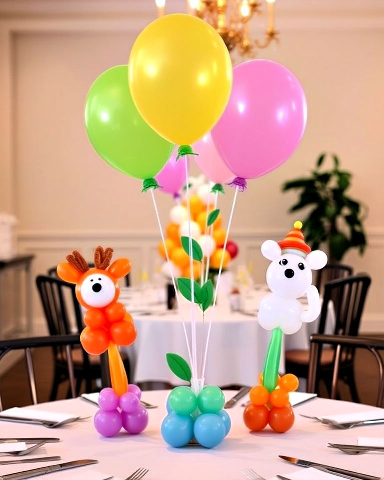 mini balloon animals centerpiece - 25 Balloon Centerpiece Ideas