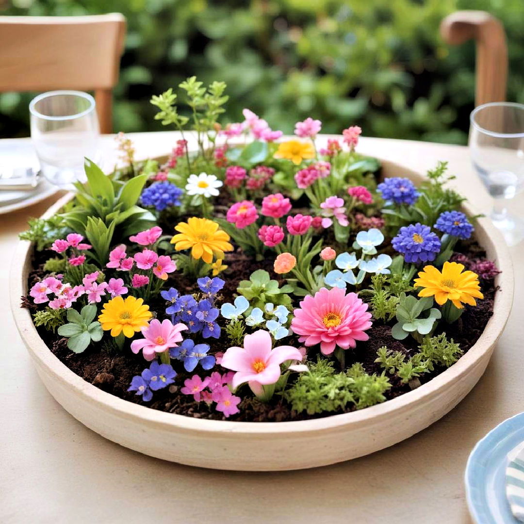 mini flowers garden as centerpiece - 25 Spring Centerpiece Ideas