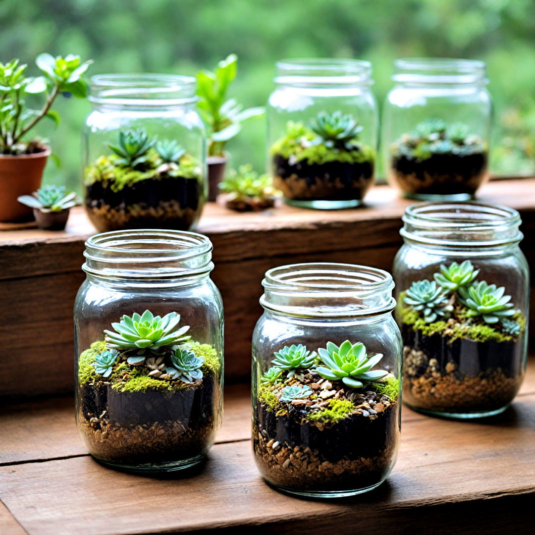 mini succulents garden in mason jars - 40 Terrarium Ideas