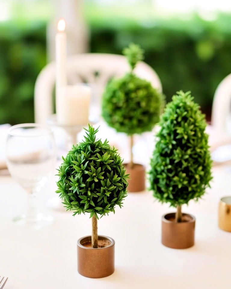 mini topiary trees as centerpiece - 30 Rehearsal Dinner Centerpiece Ideas