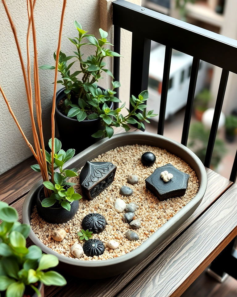 miniature zen garden for calming effect - 40 Balcony Garden Ideas