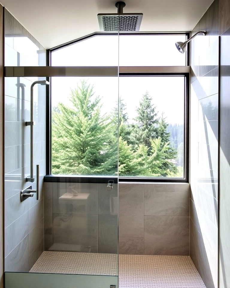 minimal maintenance sliding glass panels - 30 Shower Window Ideas