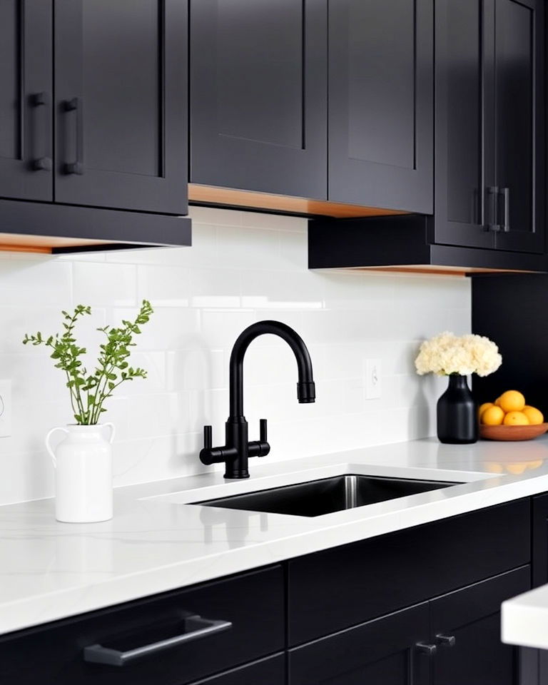 minimalist aesthetic black fixtures - 25 Dark Kitchen Ideas