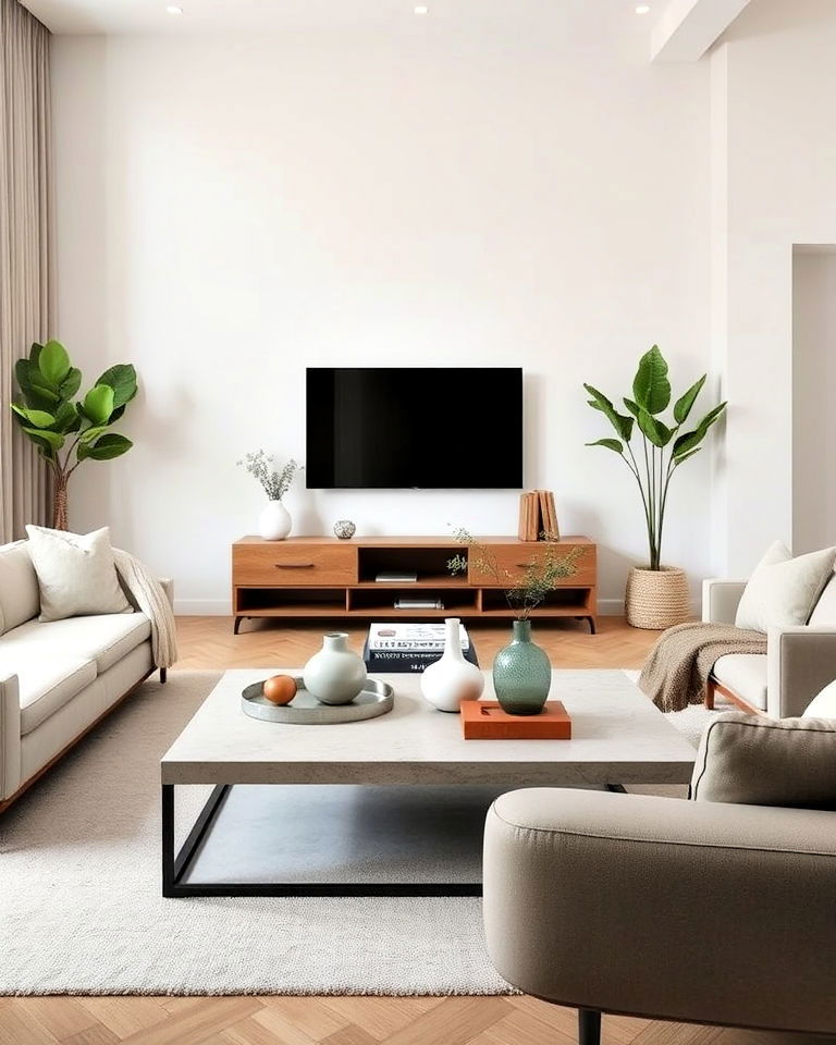 minimalist aesthetic greige coffee table - 20 Greige Living Room Ideas