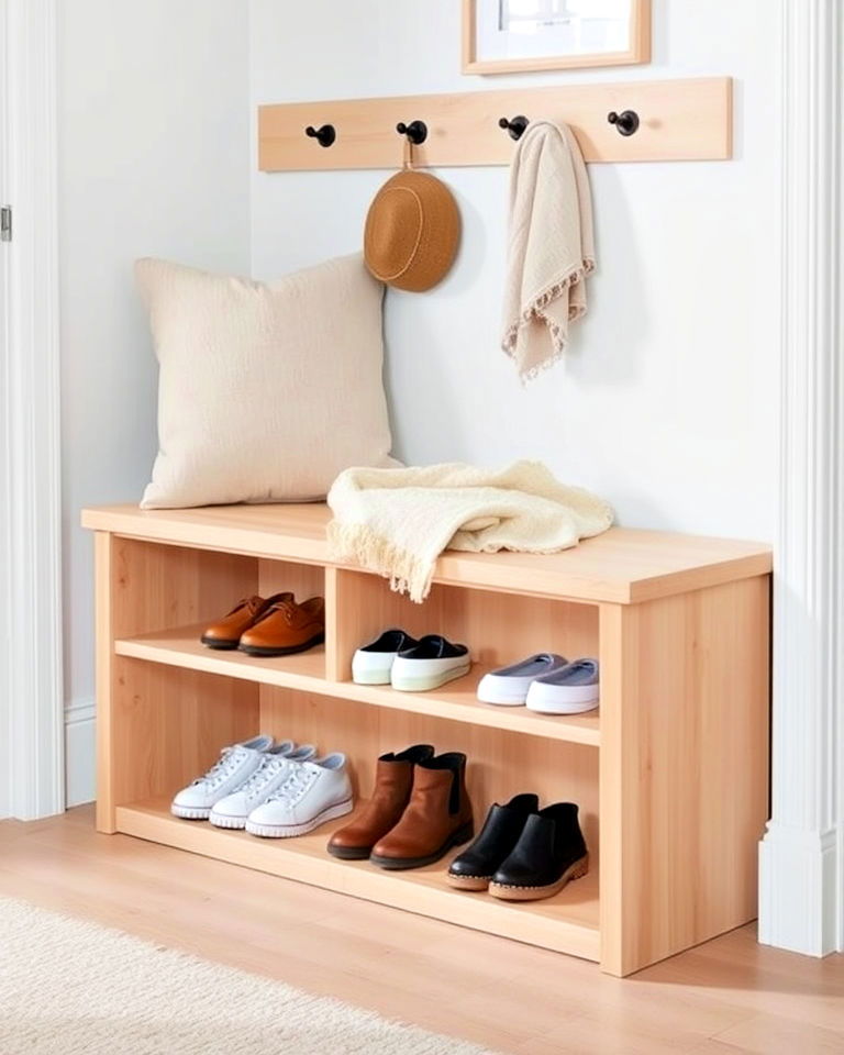 minimalist bench with built in shoe storage - 20 Scandinavian Entryway Ideas