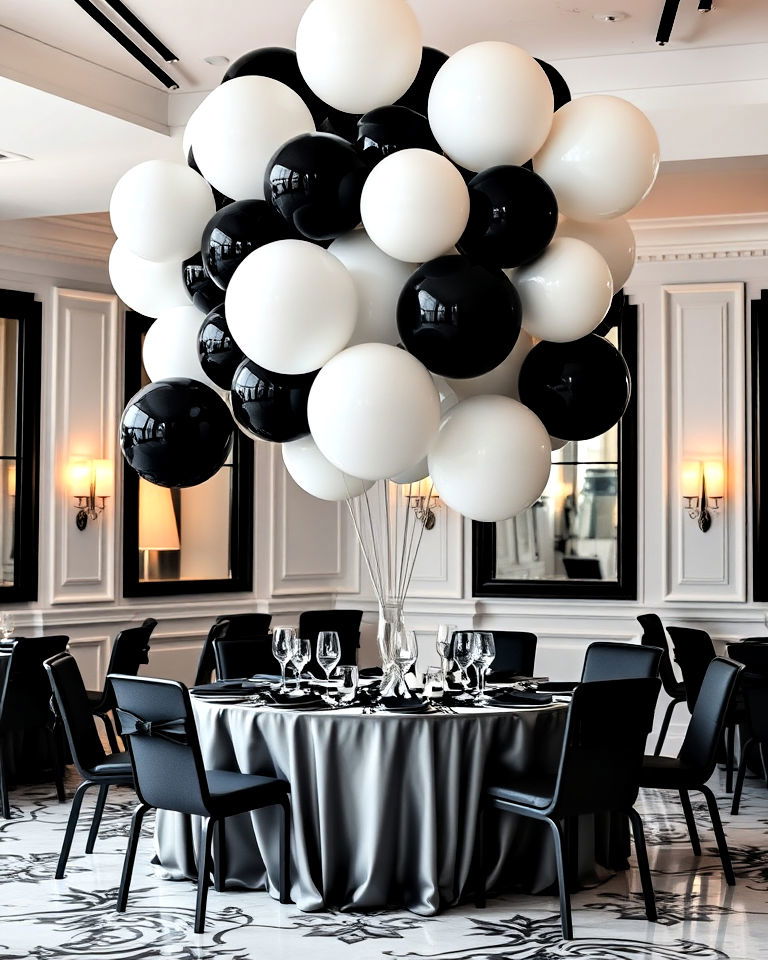 minimalist black and white balloon clusters - 25 Balloon Centerpiece Ideas