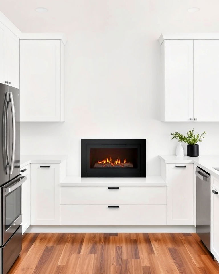minimalist black fireplace with kitchen - 25 Kitchens With Fireplaces