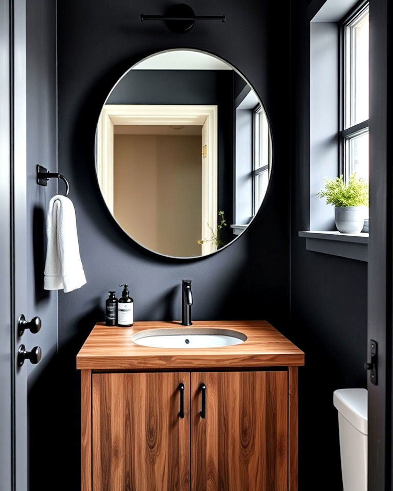 minimalist black fixtures for modern look - 25 Black Powder Room Ideas