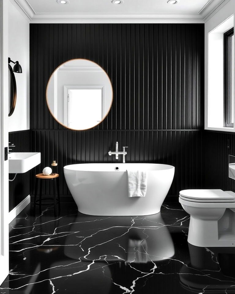 minimalist black marble bathroom floor - 20 Black Marble Bathrooms