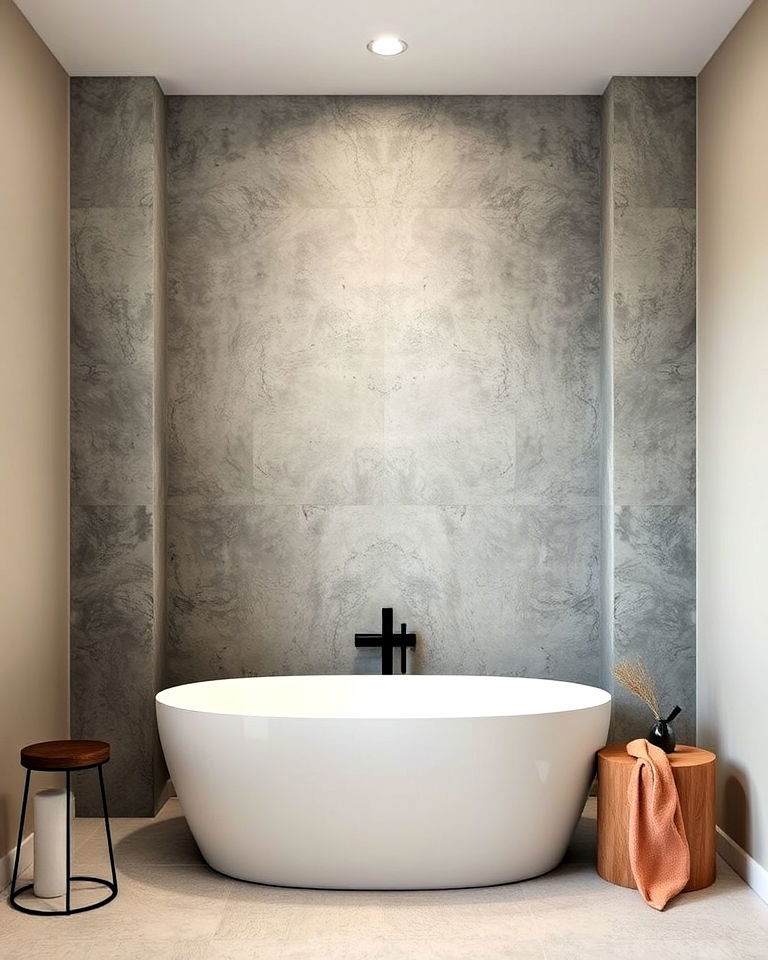minimalist concrete accent wall - 30 Concrete Bathroom Ideas