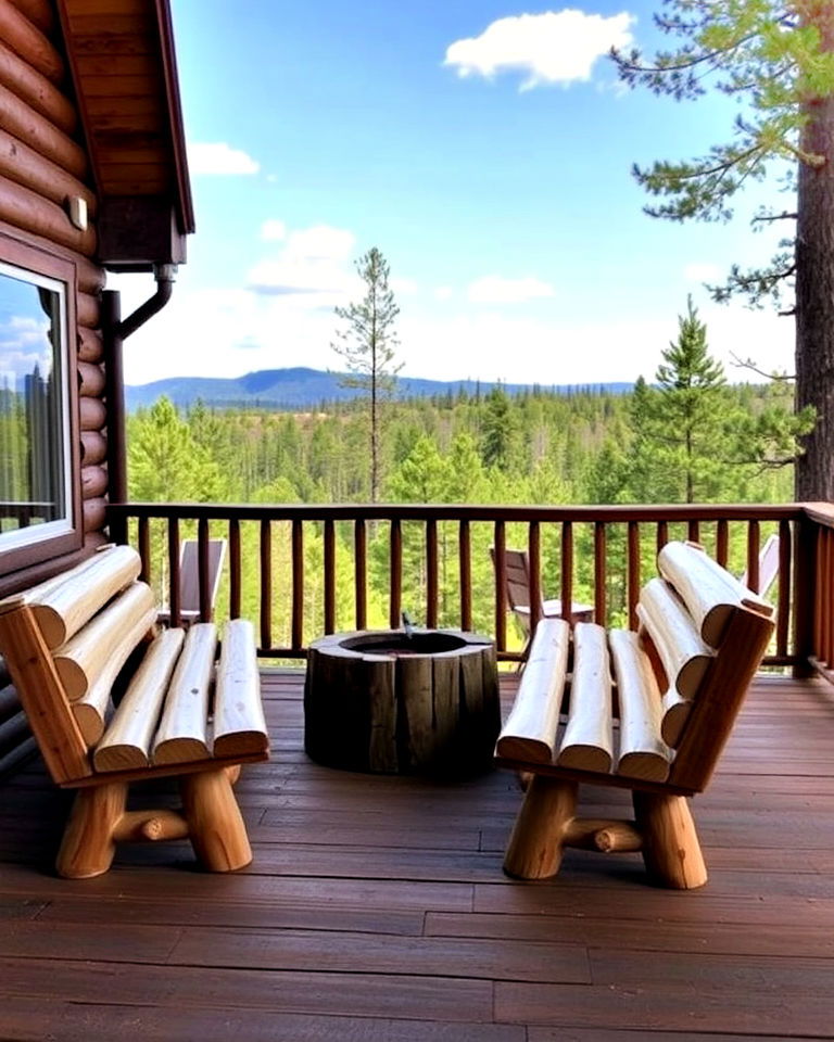 minimalist design rustic log bench - 20 Deck Seating Ideas