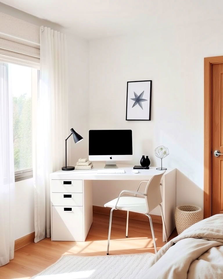 minimalist desk with clean lines design - 40 Bedroom Office Ideas
