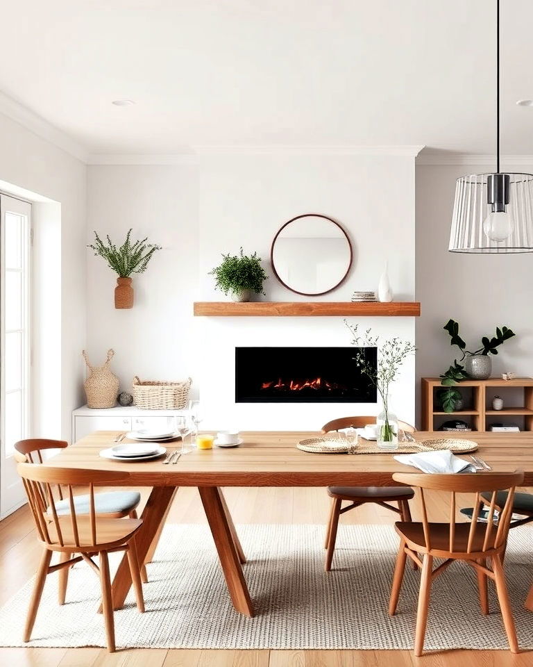 minimalist fireplace with scandinavian dining room - 30 Dining Rooms With Fireplaces