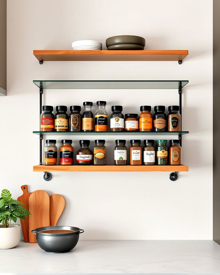 minimalist floating shelves spice rack - 40 Spice Rack Ideas
